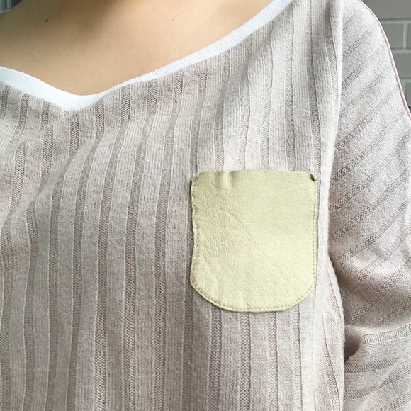 Unique Tan Knit and Chiffon Bat-wing Crop Blouse - Picture 5 of 10